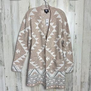 Frye The Cozy Cardigan Open Front Tan and White Western Nordic Pattern Cardigan
